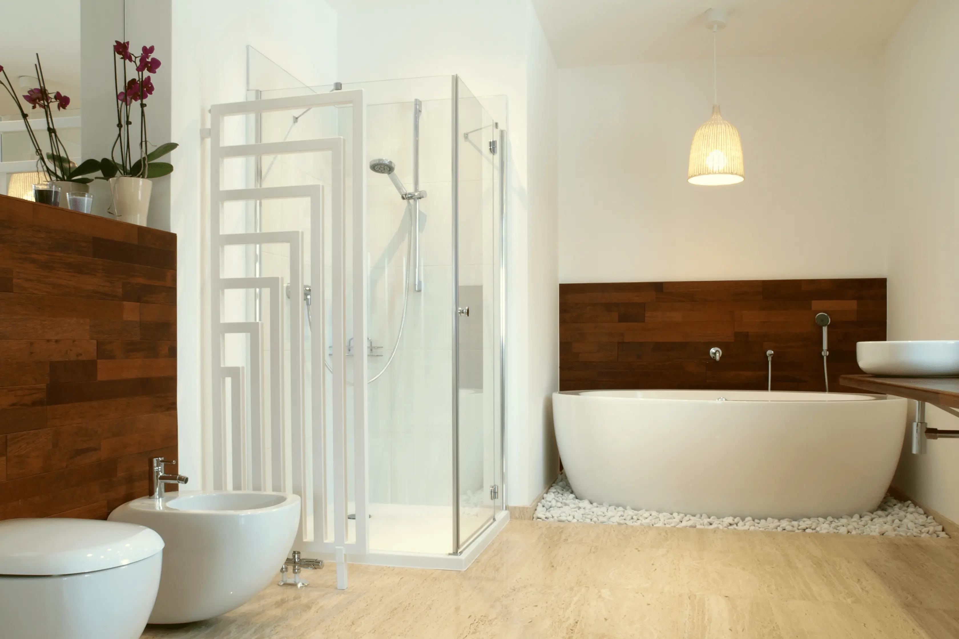 Modern Bathroom With Bath Shower Enclosure And Toilet